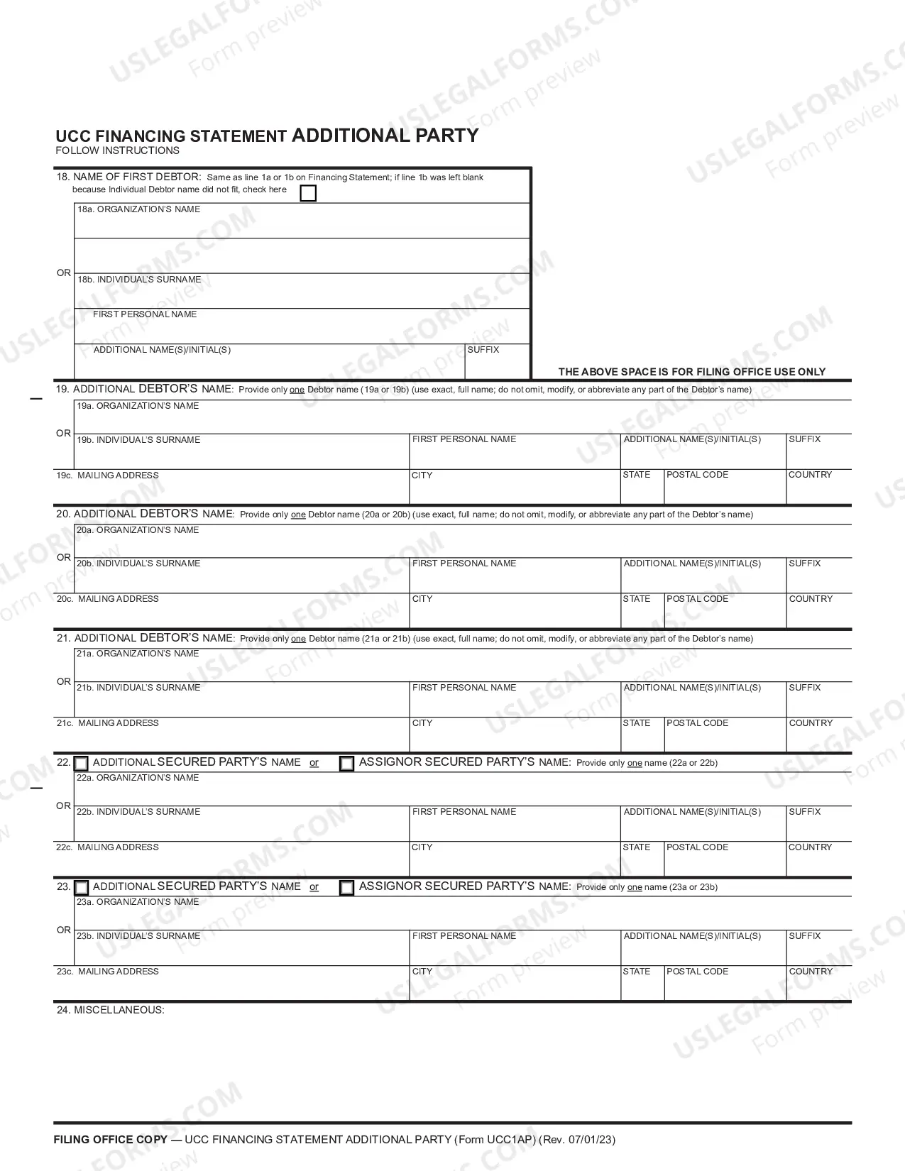 Preview Maine UCC1 Financing Statement Additional Party