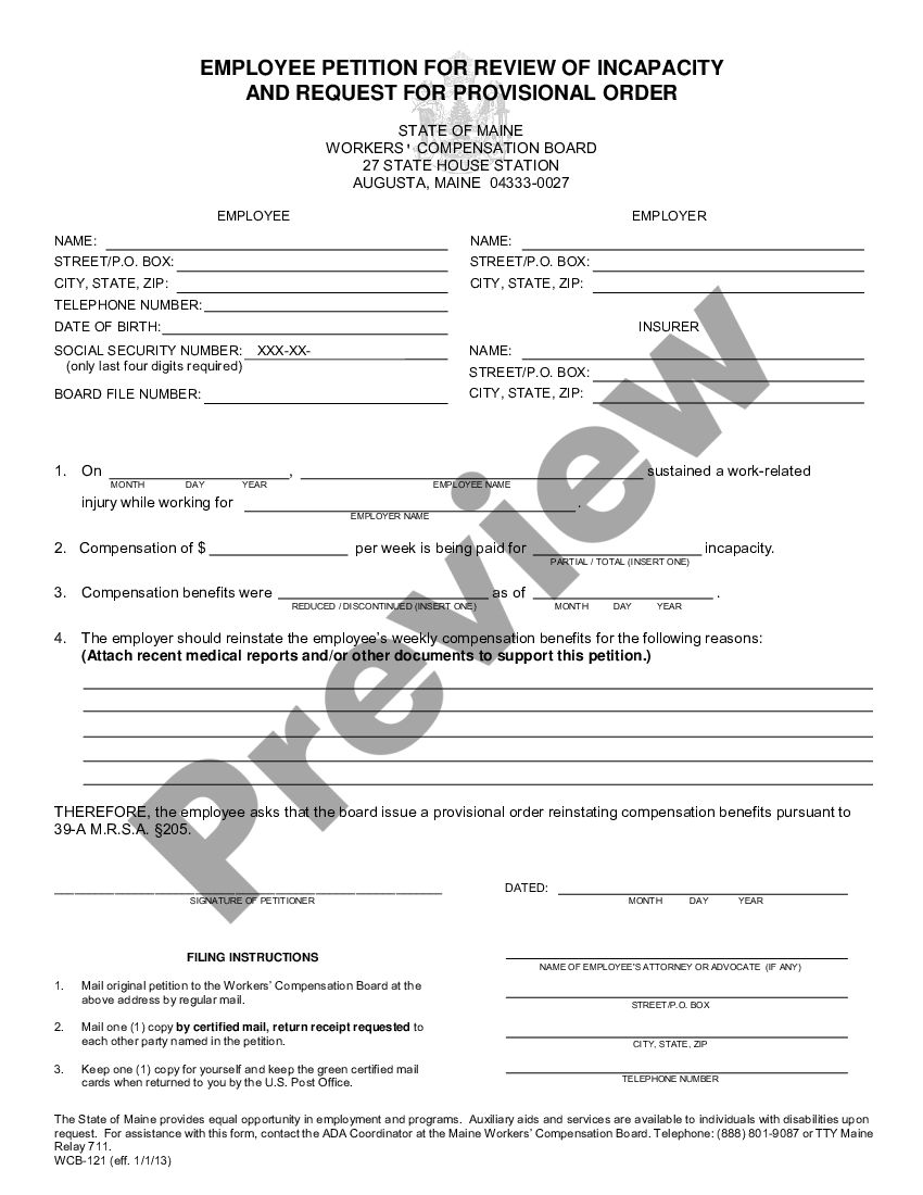 form Employee Petition for Review of Incapacity for Workers' Compensation preview