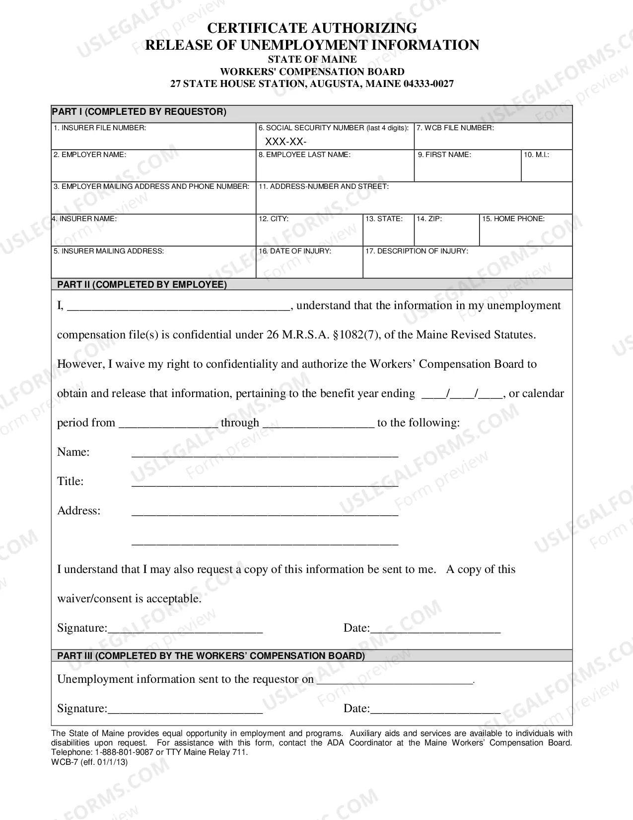 Preview Certificate Authorizing Release of Information for Workers' Compensation
