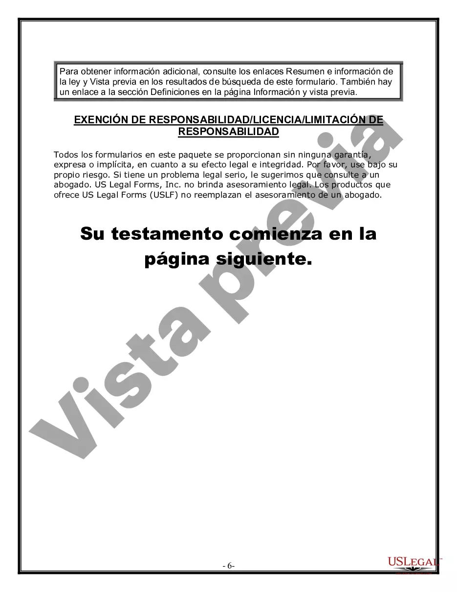 Preview Formulario Legal de Última Voluntad y Testamento para una Persona Soltera con Hijos Menores
