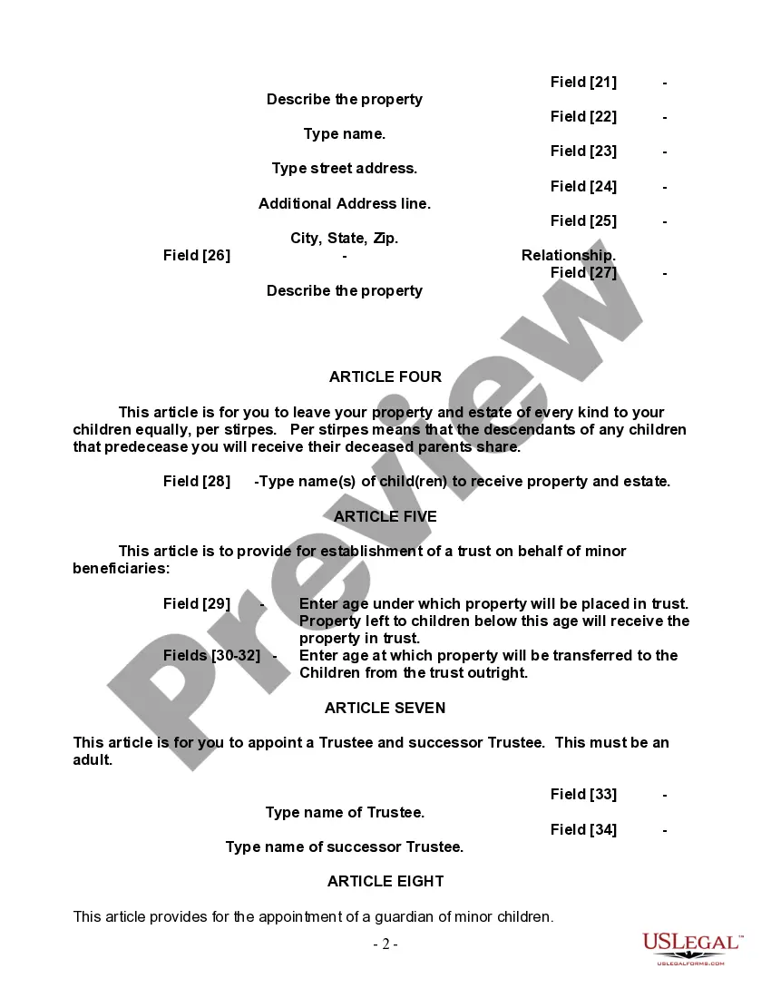 Preview Last Will and Testament for a Single Person with Minor Children