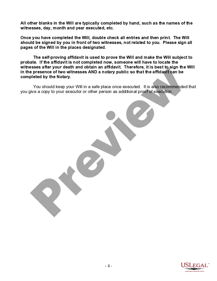 Preview Last Will and Testament for Single Person with Adult and Minor Children