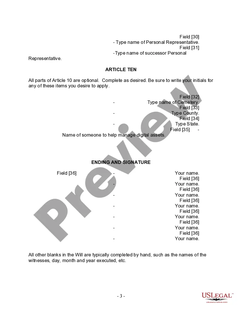 Preview Last Will and Testament for Single Person with Adult Children