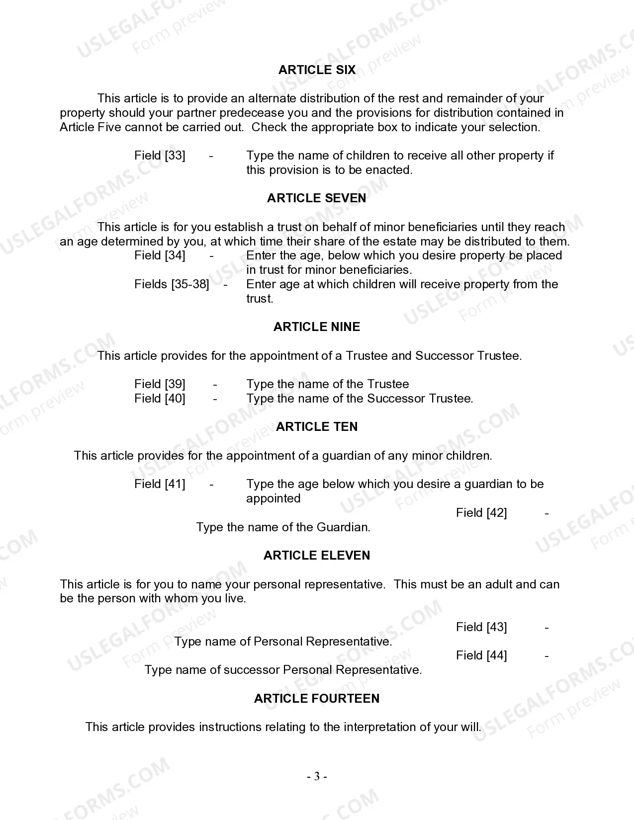 Preview Last Will and Testament for Domestic Partner With Children from Prior Marriage
