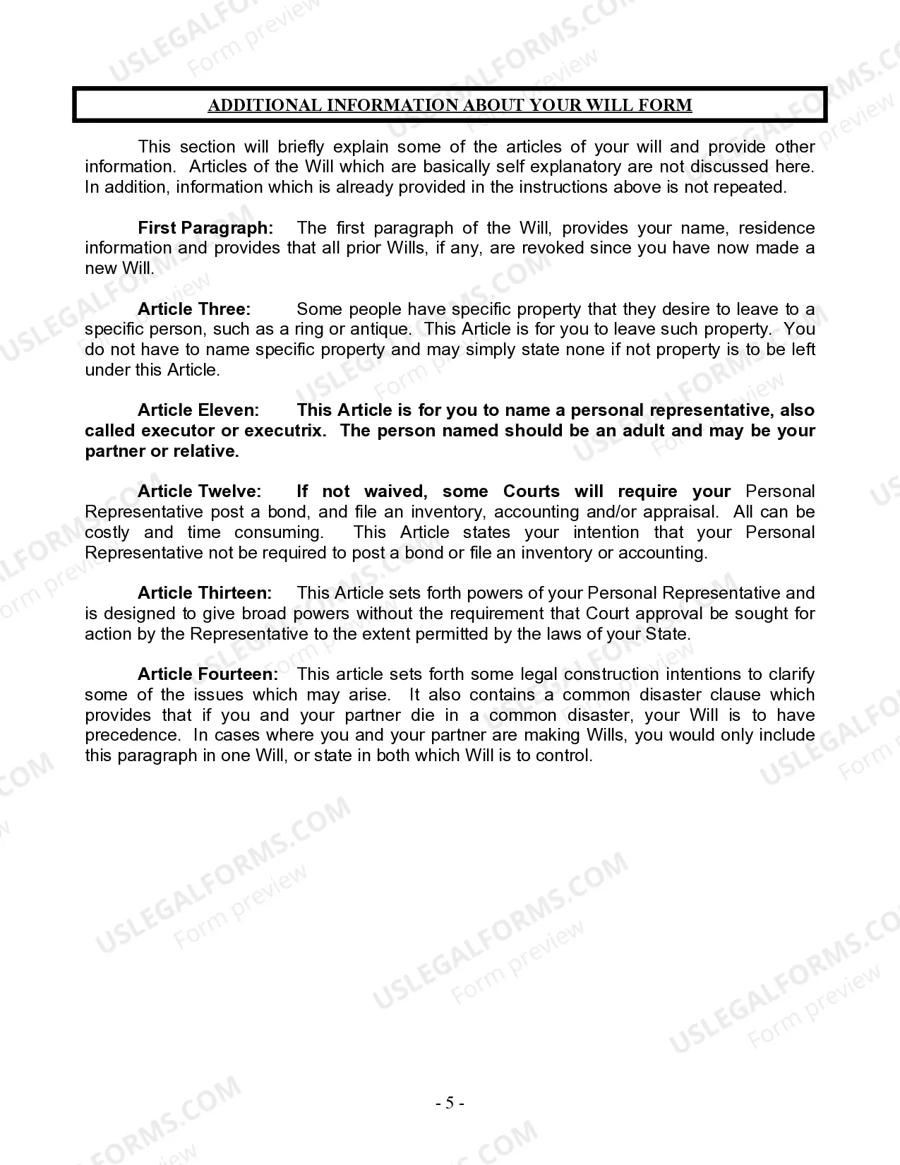 Preview Last Will and Testament for Domestic Partner With Children from Prior Marriage