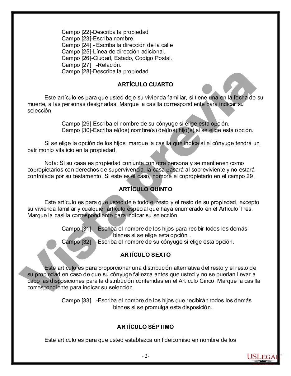 Preview Última voluntad y testamento legal para persona casada con hijos menores de edad de un matrimonio anterior