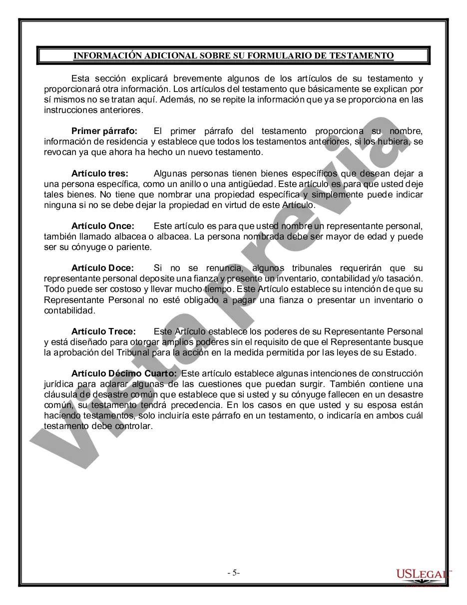 Preview Última voluntad y testamento legal para persona casada con hijos menores de edad de un matrimonio anterior