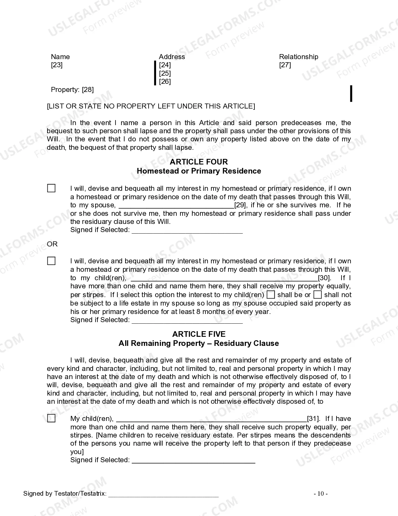 Preview Last Will and Testament for Married Person with Minor Children from Prior Marriage