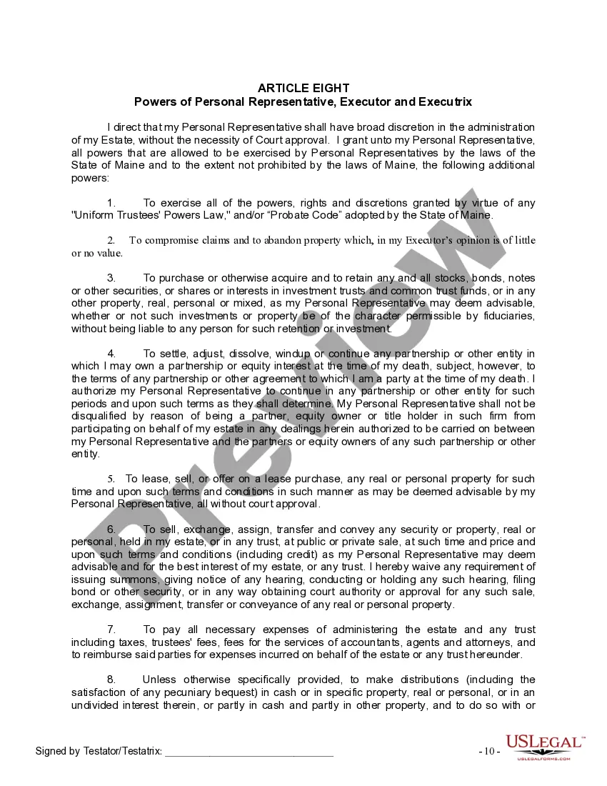 Preview Last Will and Testament for Divorced person not Remarried with Adult Children