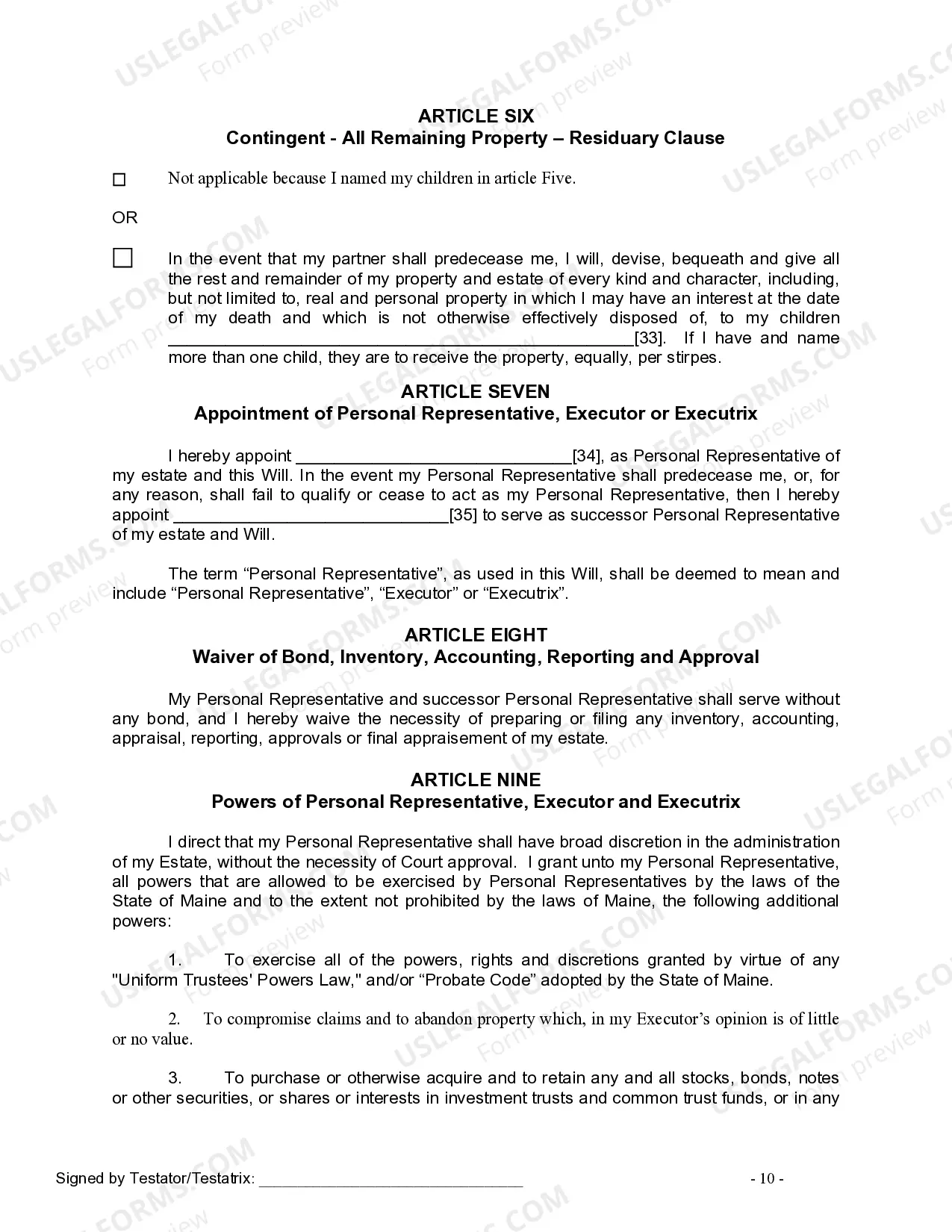 Preview Last Will and Testament for Domestic Partner with Adult Children from Prior Marriage