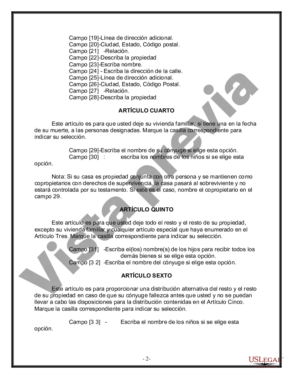 Preview Formulario de última voluntad y testamento legal para una persona casada con hijos adultos de un matrimonio anterior