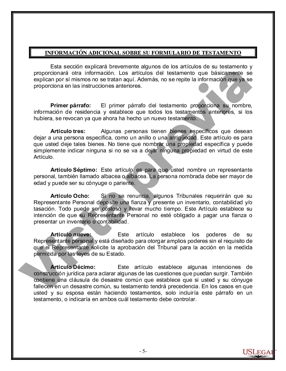 Preview Formulario de última voluntad y testamento legal para una persona casada con hijos adultos de un matrimonio anterior