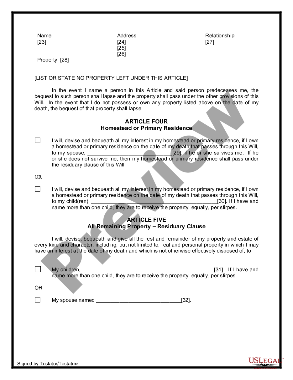 form Legal Last Will and Testament Form for Married Person with Adult Children from Prior Marriage preview