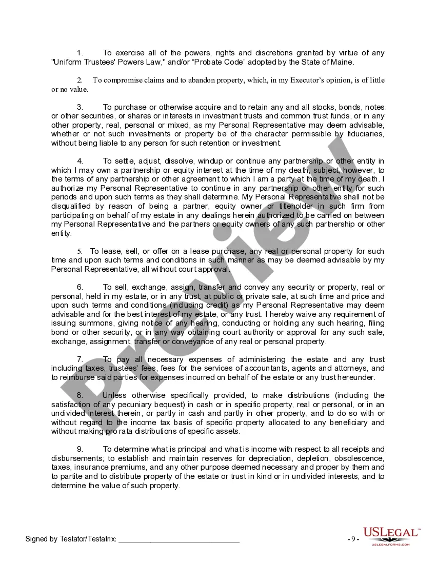 Preview Last Will and Testament for Divorced Person Not Remarried with No Children