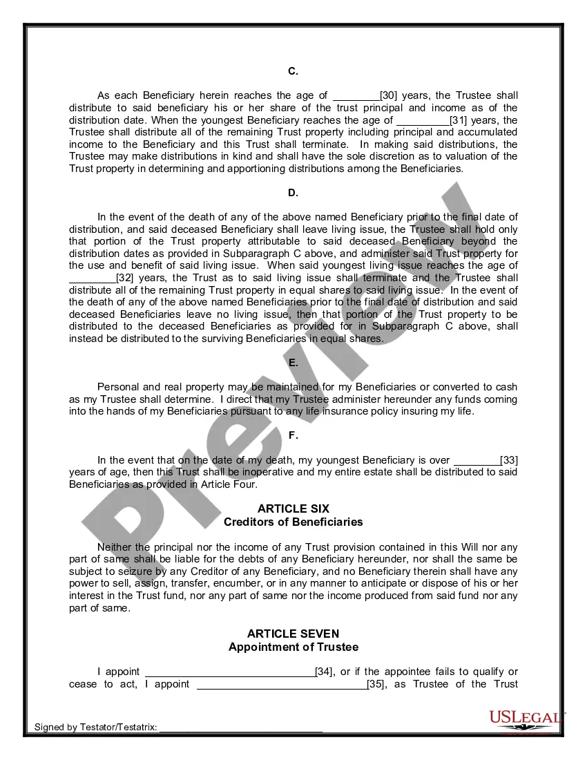 Preview Last Will and Testament for Divorced person not Remarried with Minor Children