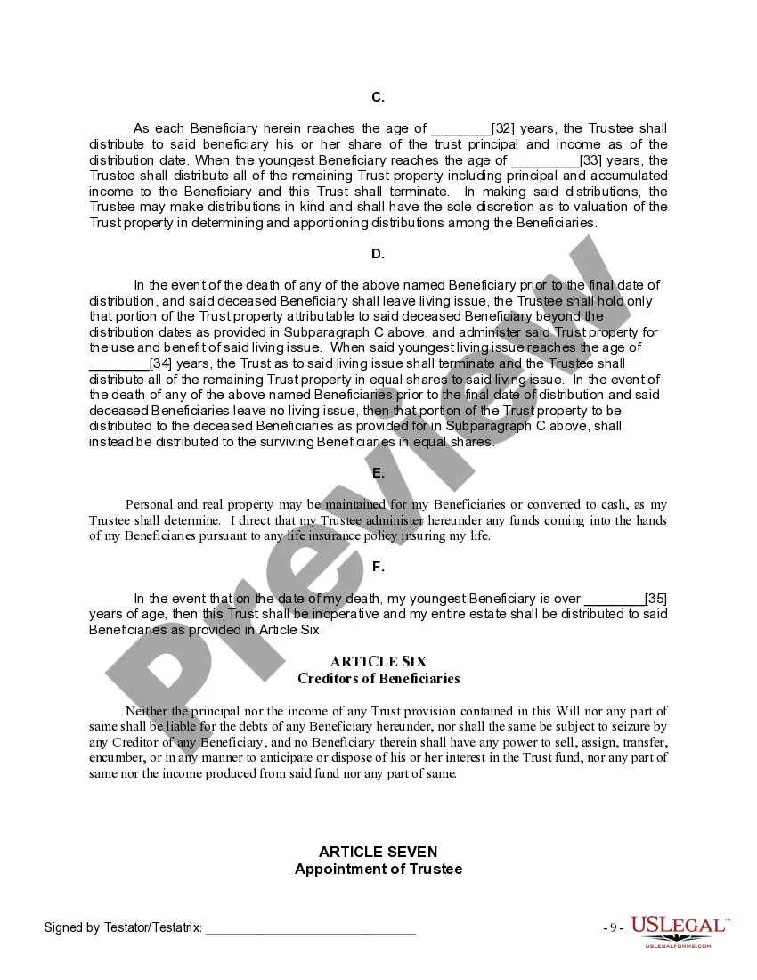 Preview Last Will and Testament for Divorced Person Not Remarried with Adult and Minor Children