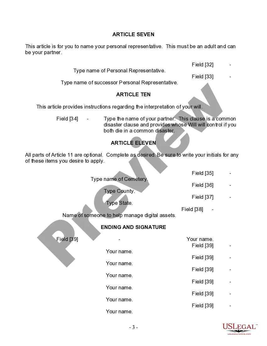 Preview Last Will and Testament for Domestic Partner with Adult Children