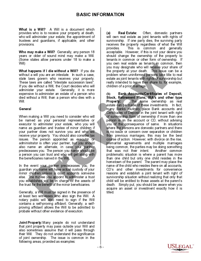 Preview Last Will and Testament for Domestic Partner with Adult Children