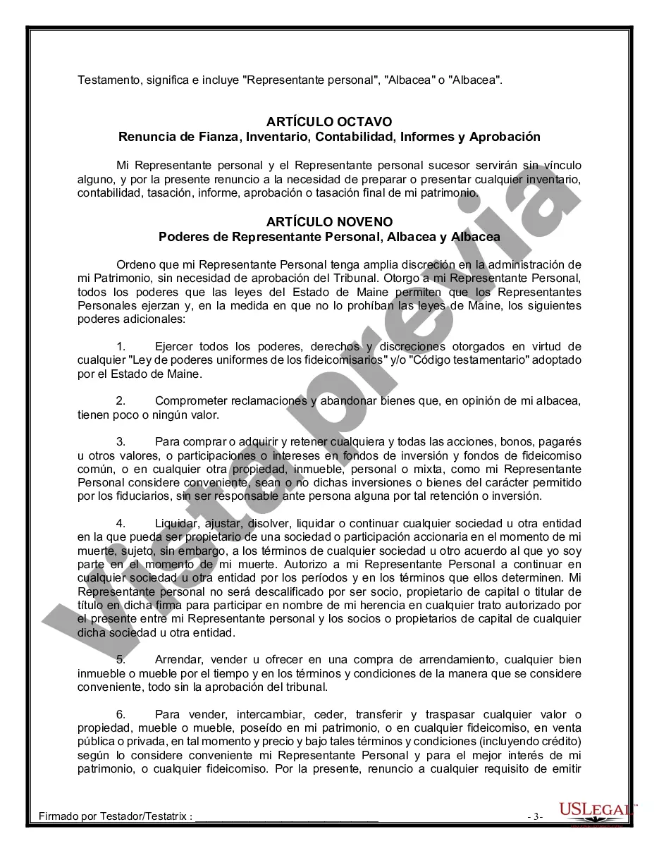 Preview Formulario de última voluntad y testamento legal para una pareja de hecho sin hijos