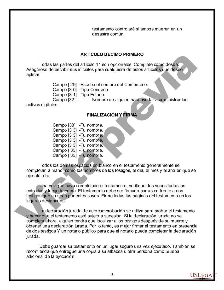 Preview Formulario de última voluntad y testamento legal para una pareja de hecho sin hijos