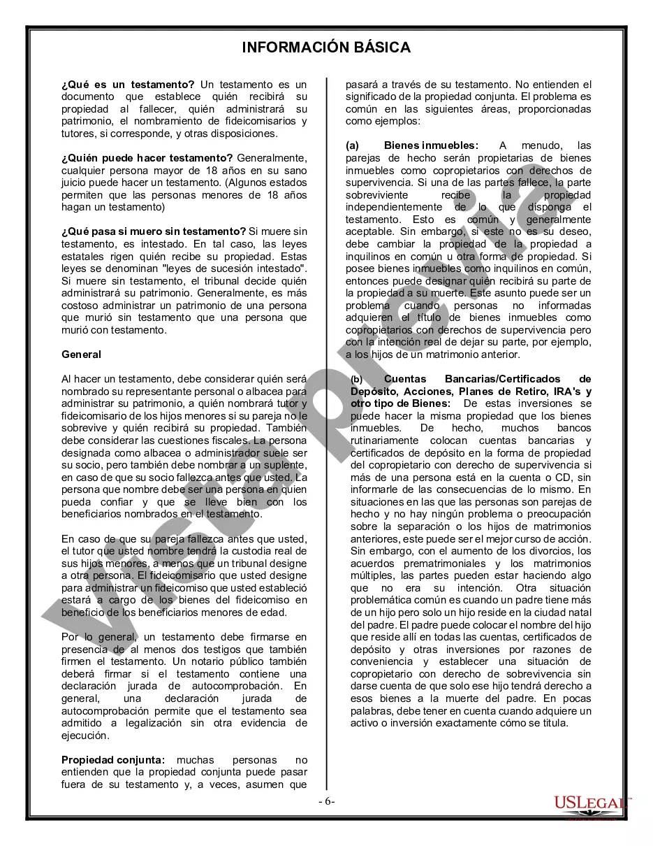 Preview Formulario de última voluntad y testamento legal para una pareja de hecho sin hijos