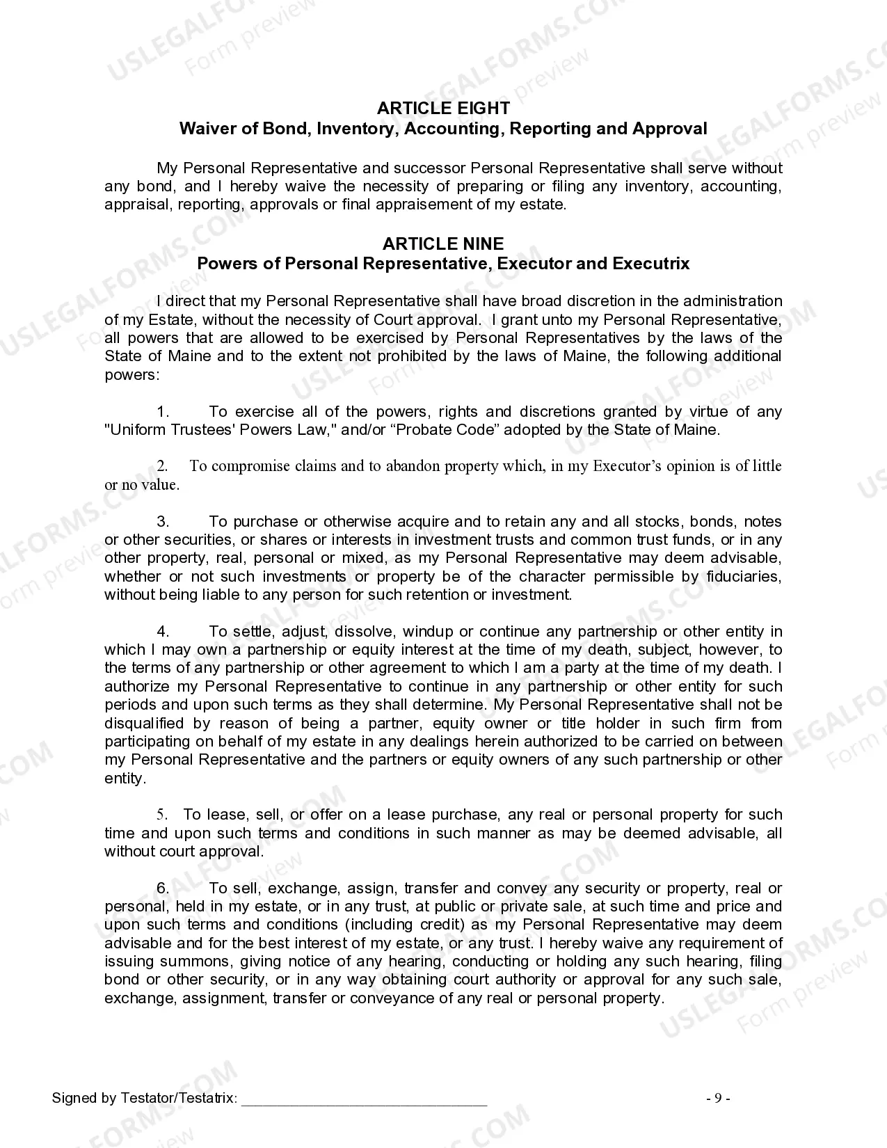 Preview Last Will and Testament for a Domestic Partner with No Children