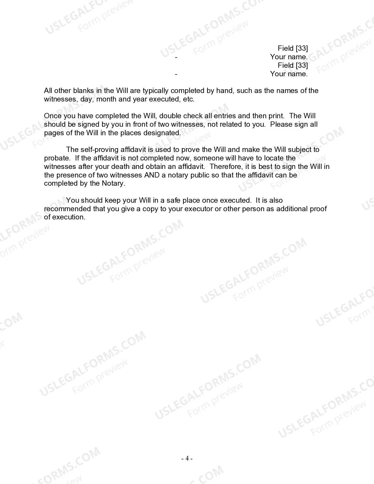 Preview Last Will and Testament for a Domestic Partner with No Children