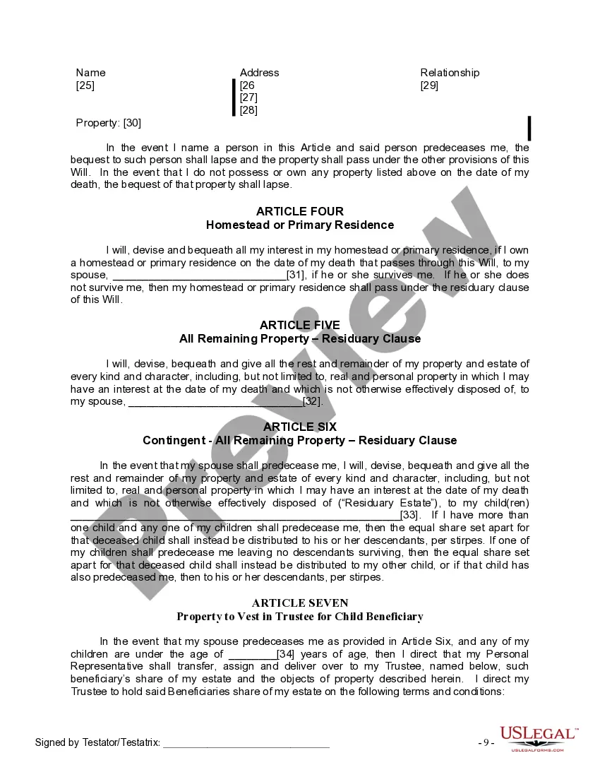 Preview Last Will and Testament for Married person with Minor Children