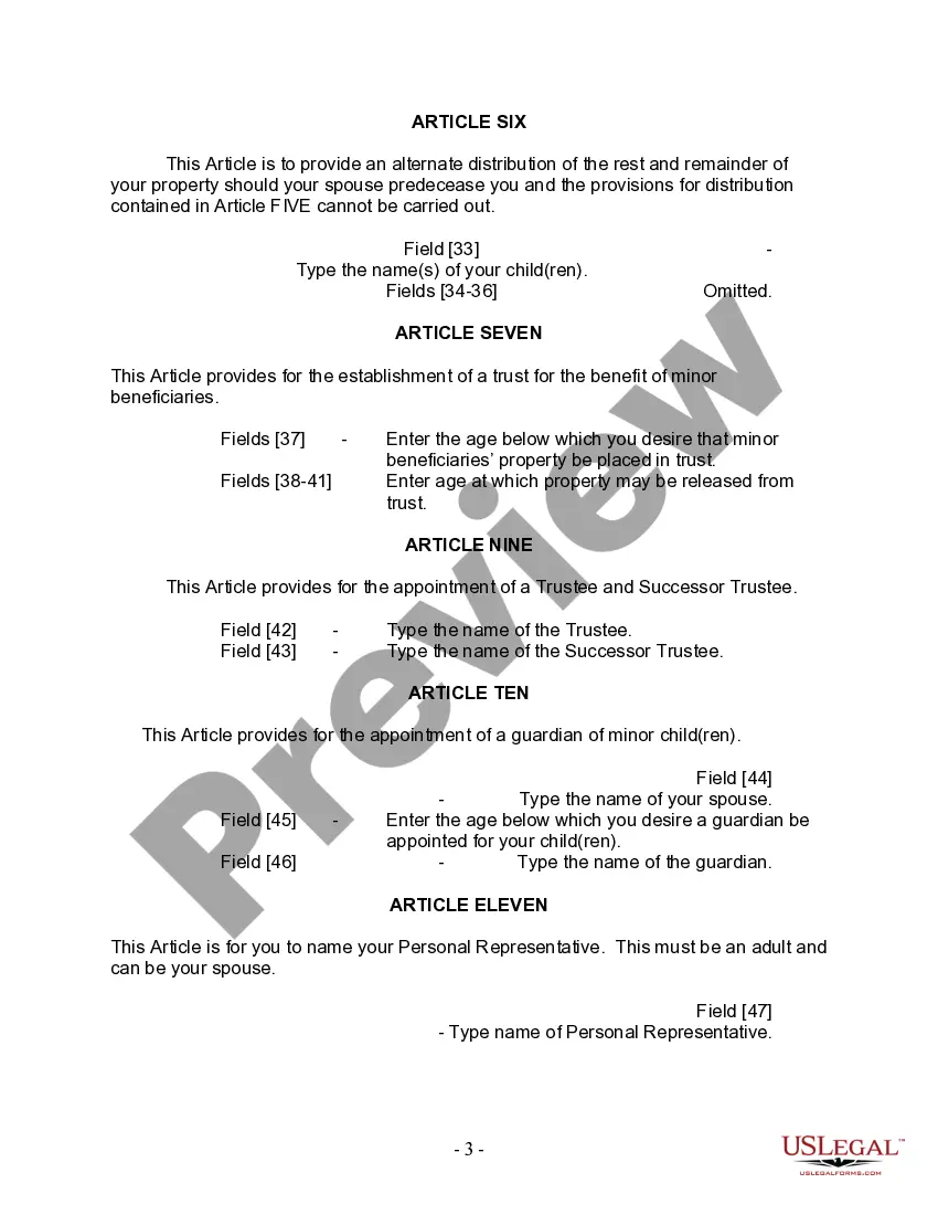 Preview Mutual Wills Package with Last Wills and Testaments for Married Couple with Minor Children