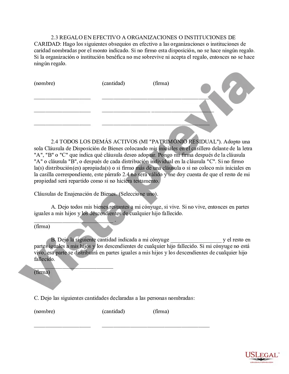 Preview Formulario de testamento estatutario de Maine