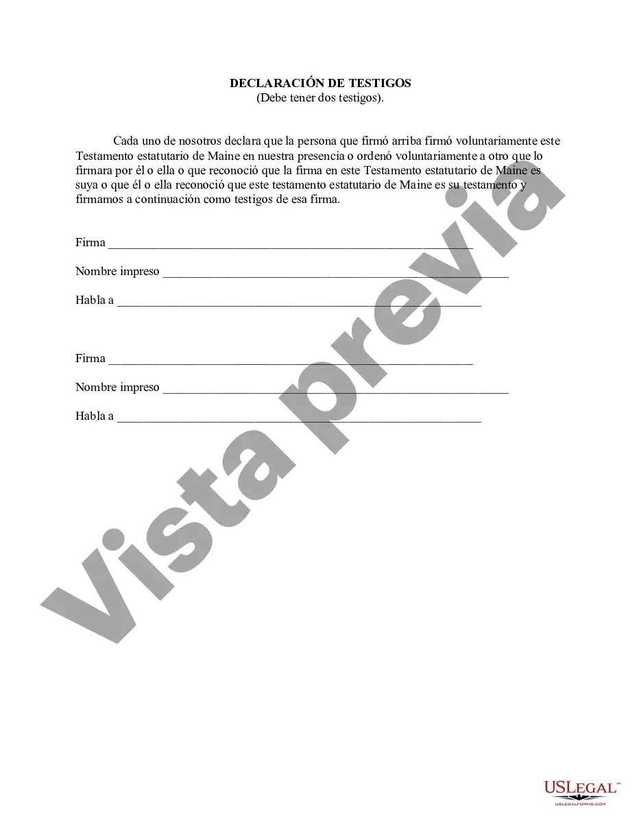 Preview Formulario de testamento estatutario de Maine