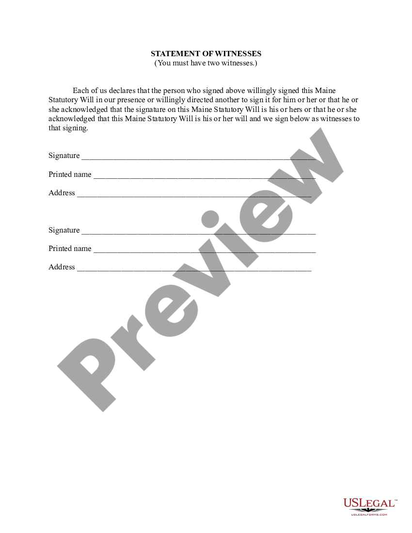 Maine Statutory Will Form US Legal Forms