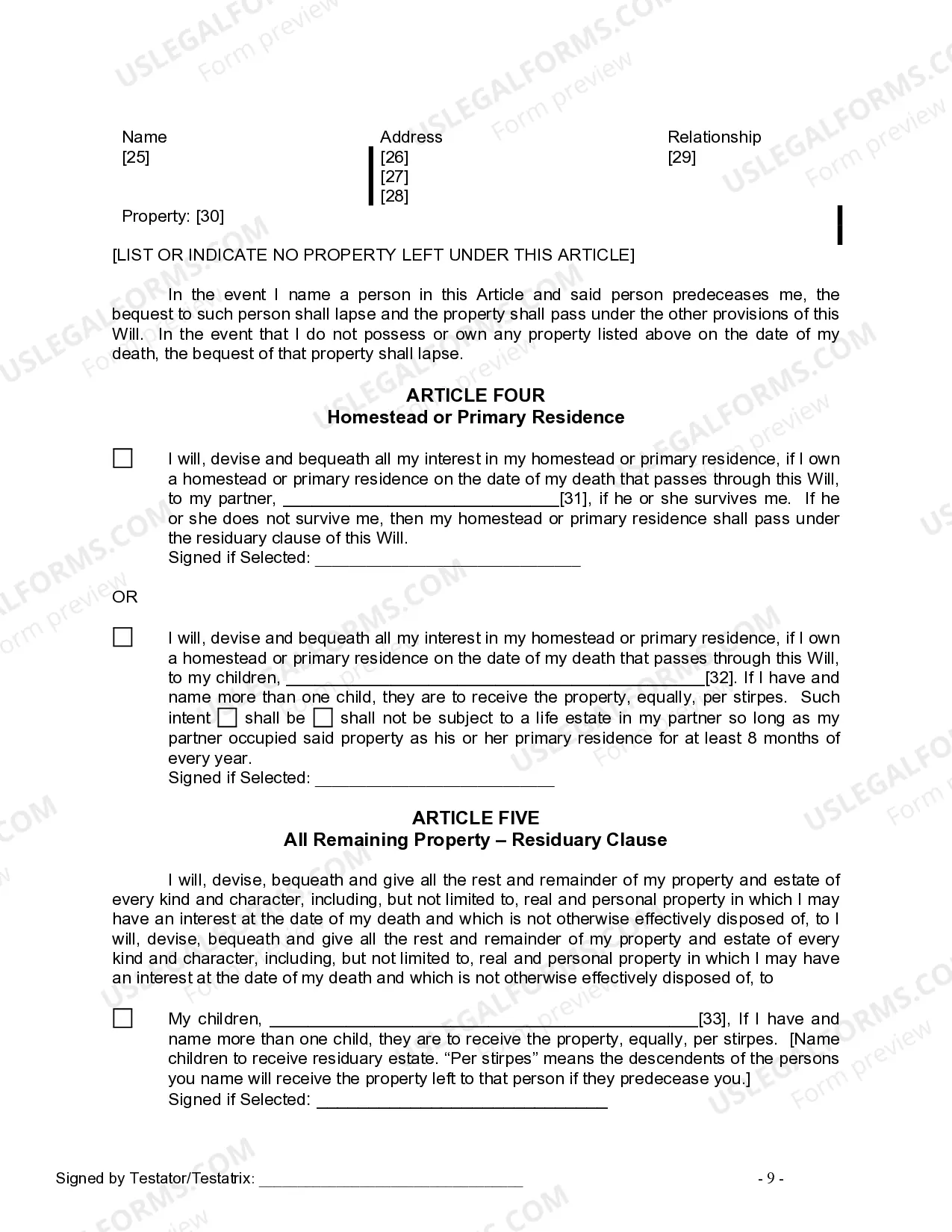 Preview Last Will and Testament for Domestic Partner with Adult and Minor Children from Prior Marriage