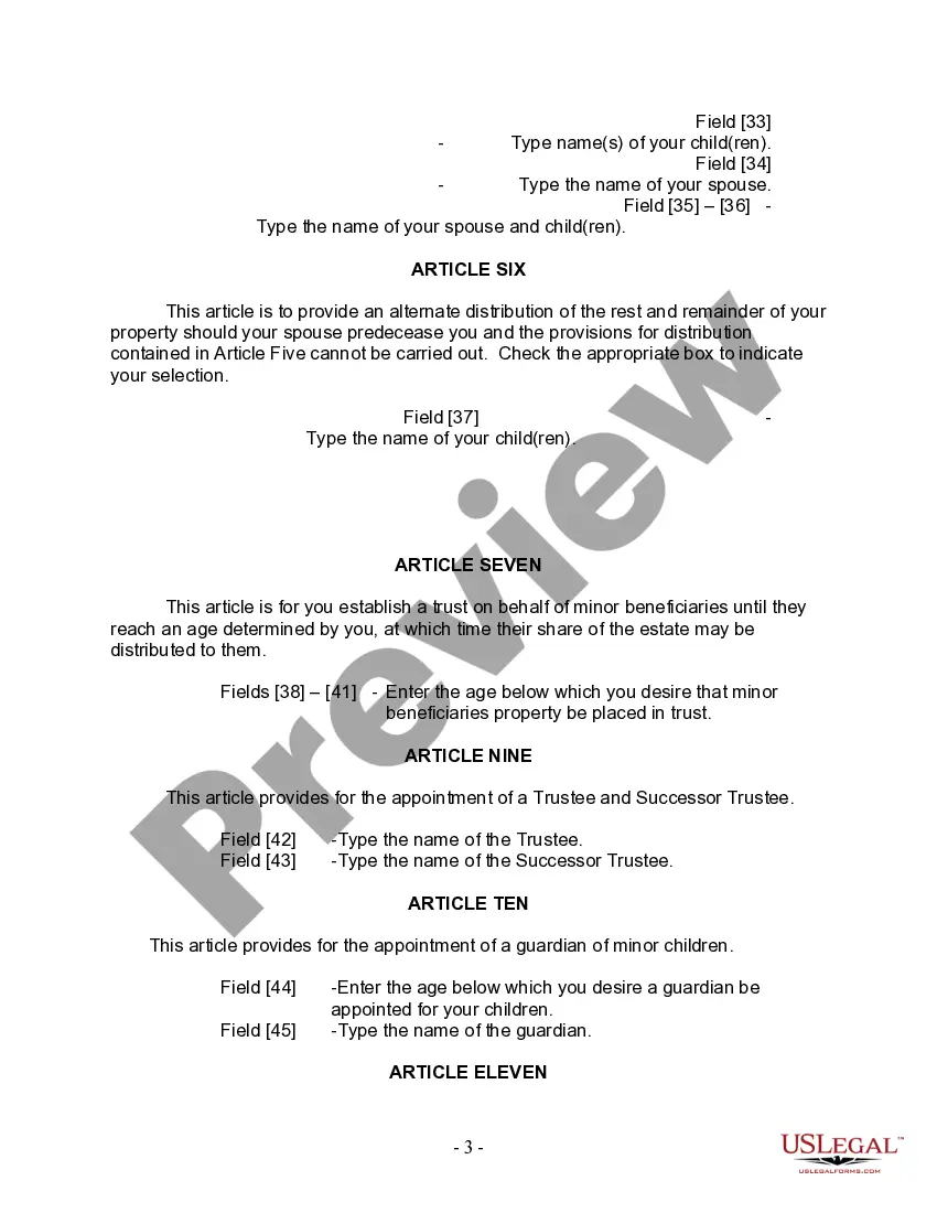 Preview Last Will and Testament for Married Person with Adult and Minor Children from Prior Marriage
