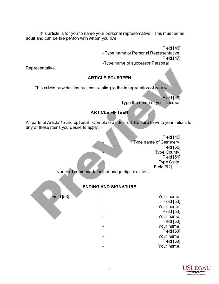 Preview Last Will and Testament for Married Person with Adult and Minor Children from Prior Marriage