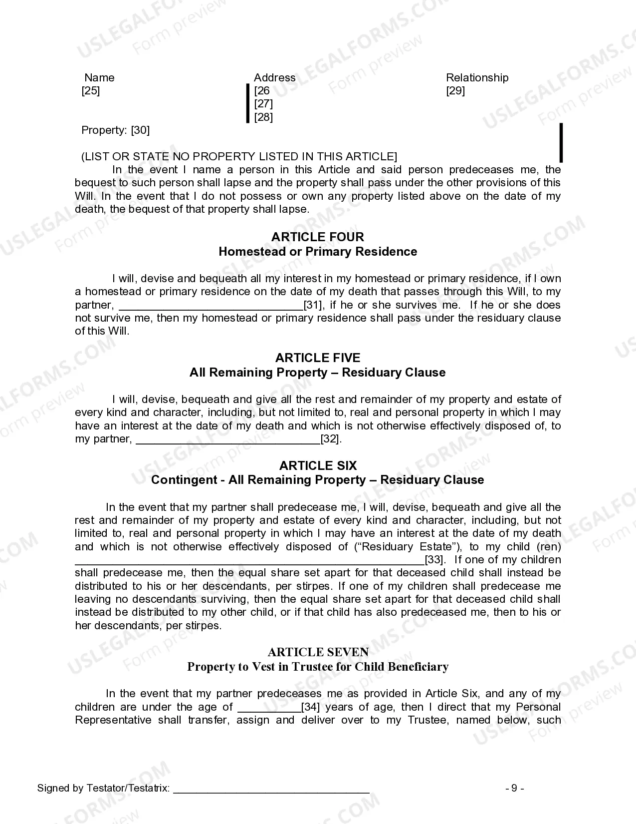 Preview Last Will and Testament for Domestic Partner with Adult and Minor Children