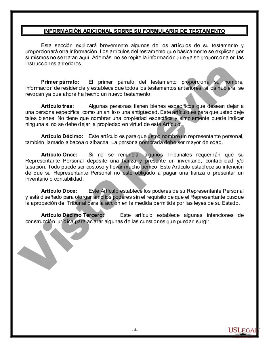 Preview Formulario Legal de Última Voluntad y Testamento para Viuda o Viudo con Hijos Menores