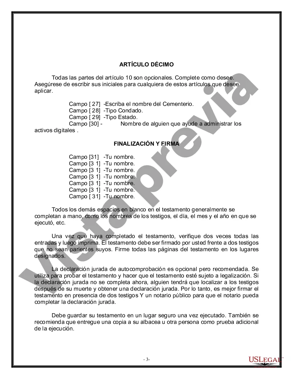 Preview Formulario de última voluntad legal para una viuda o viudo sin hijos