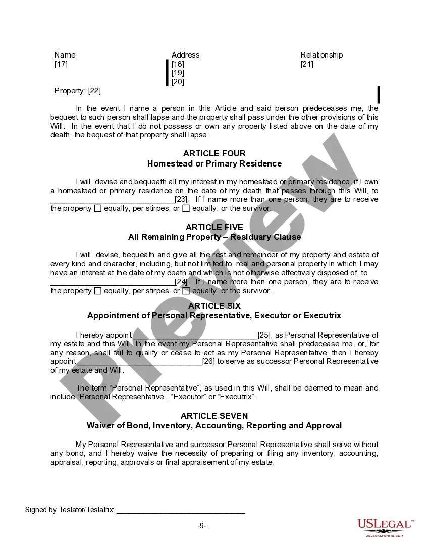 Preview Last Will for a Widow or Widower with no Children