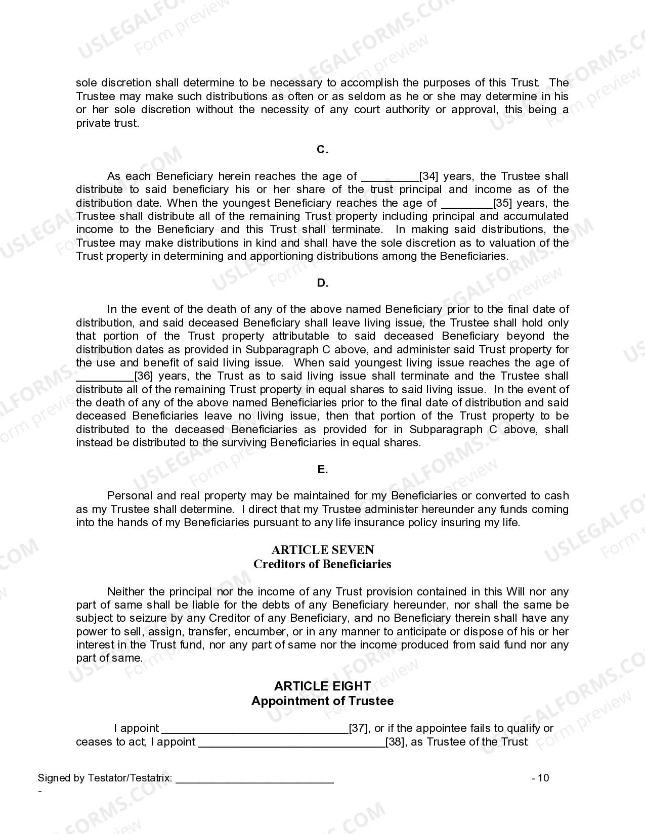 Preview Last Will and Testament for a Widow or Widower with Adult and Minor Children