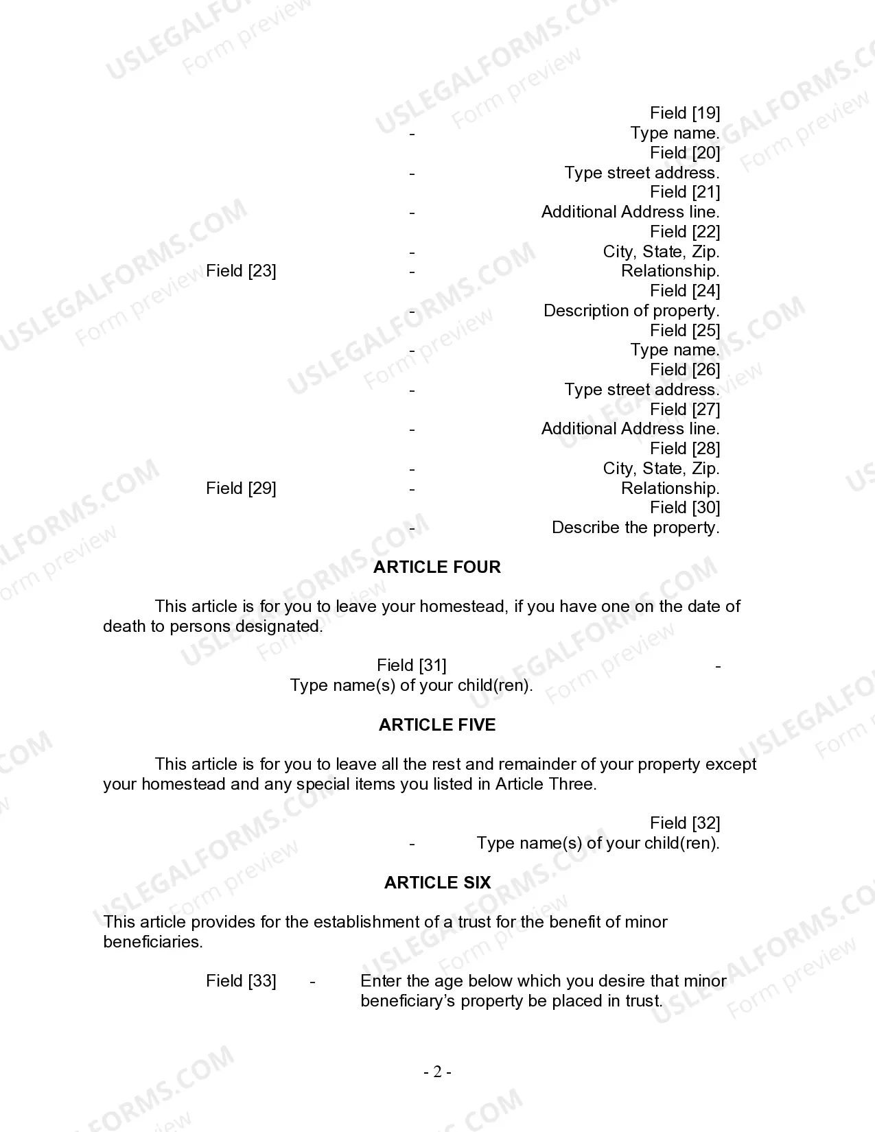 Preview Last Will and Testament for a Widow or Widower with Adult and Minor Children