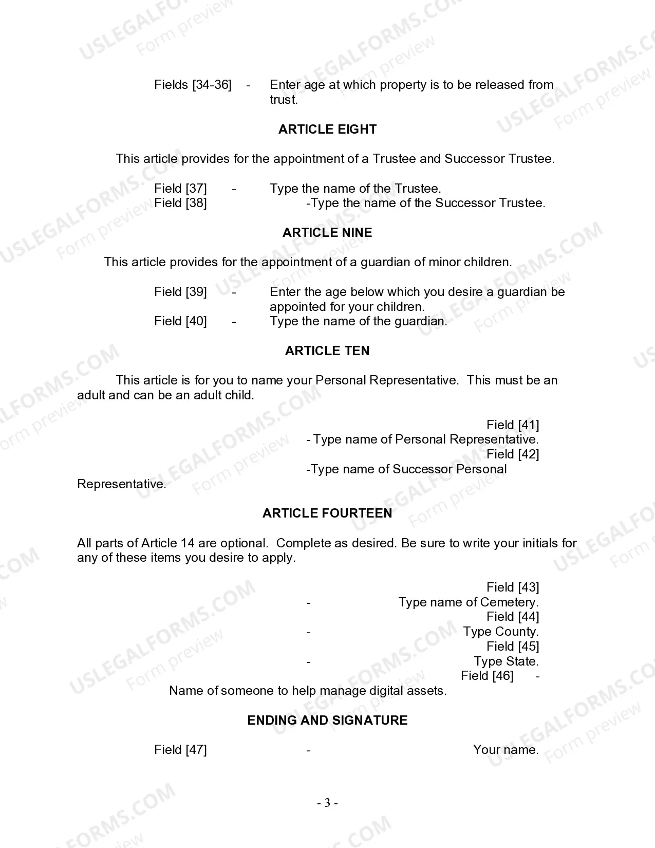 Preview Last Will and Testament for a Widow or Widower with Adult and Minor Children