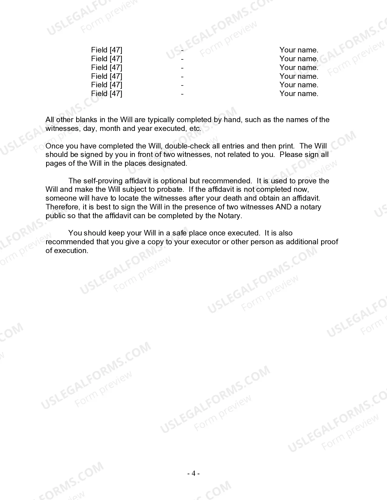 Preview Last Will and Testament for a Widow or Widower with Adult and Minor Children