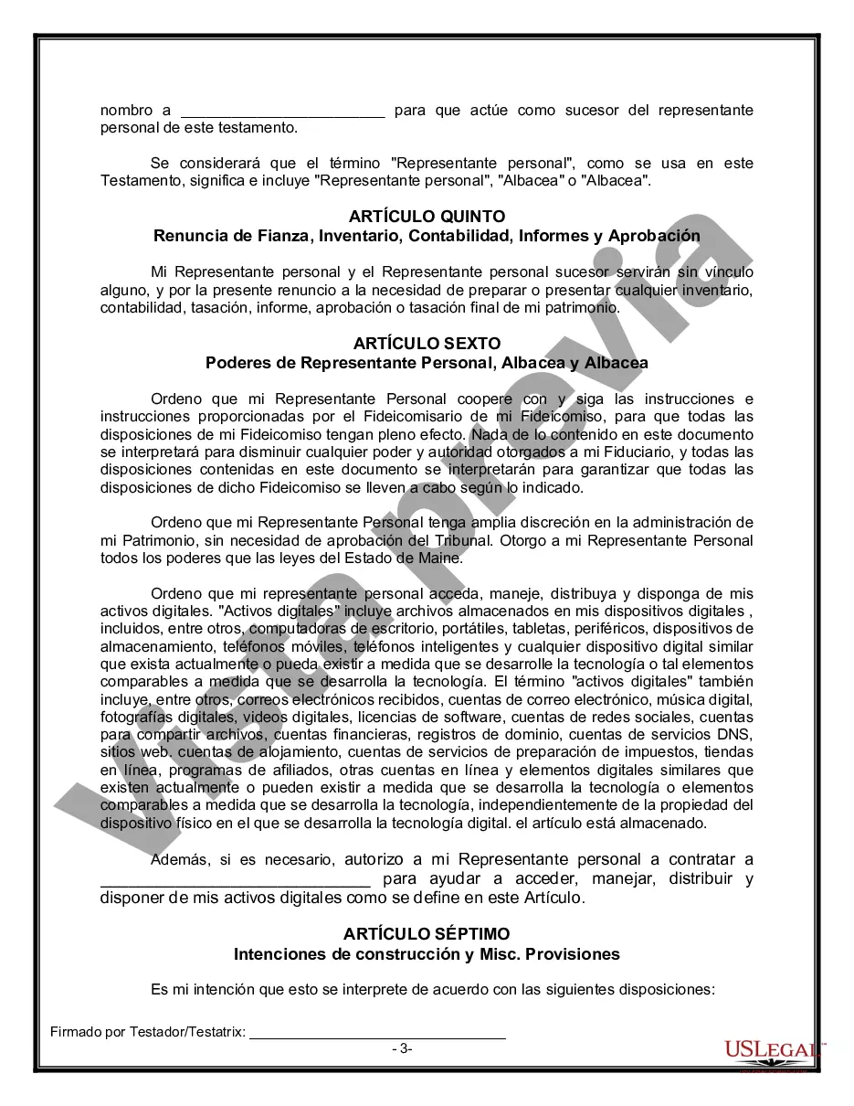 Preview Último testamento legal y formulario de testamento con todos los bienes en fideicomiso llamado testamento invertido