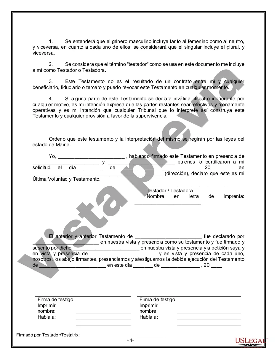 Preview Último testamento legal y formulario de testamento con todos los bienes en fideicomiso llamado testamento invertido