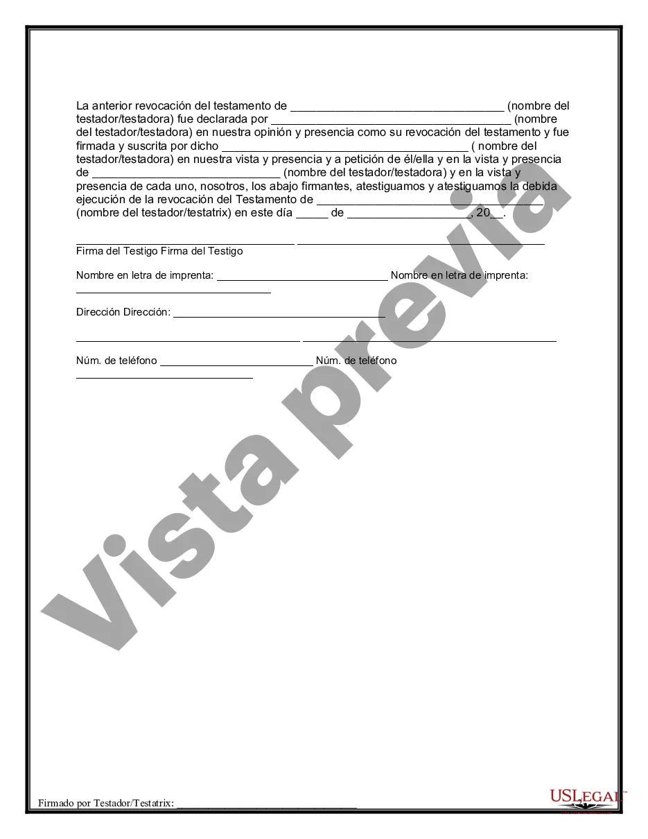 Preview Revocación por escrito del testamento