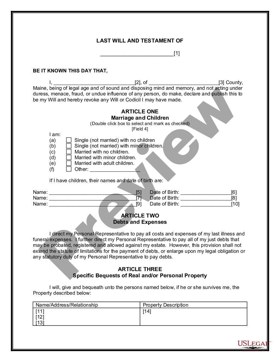 Maine Last Will And Testament For Other Persons Us Legal Forms
