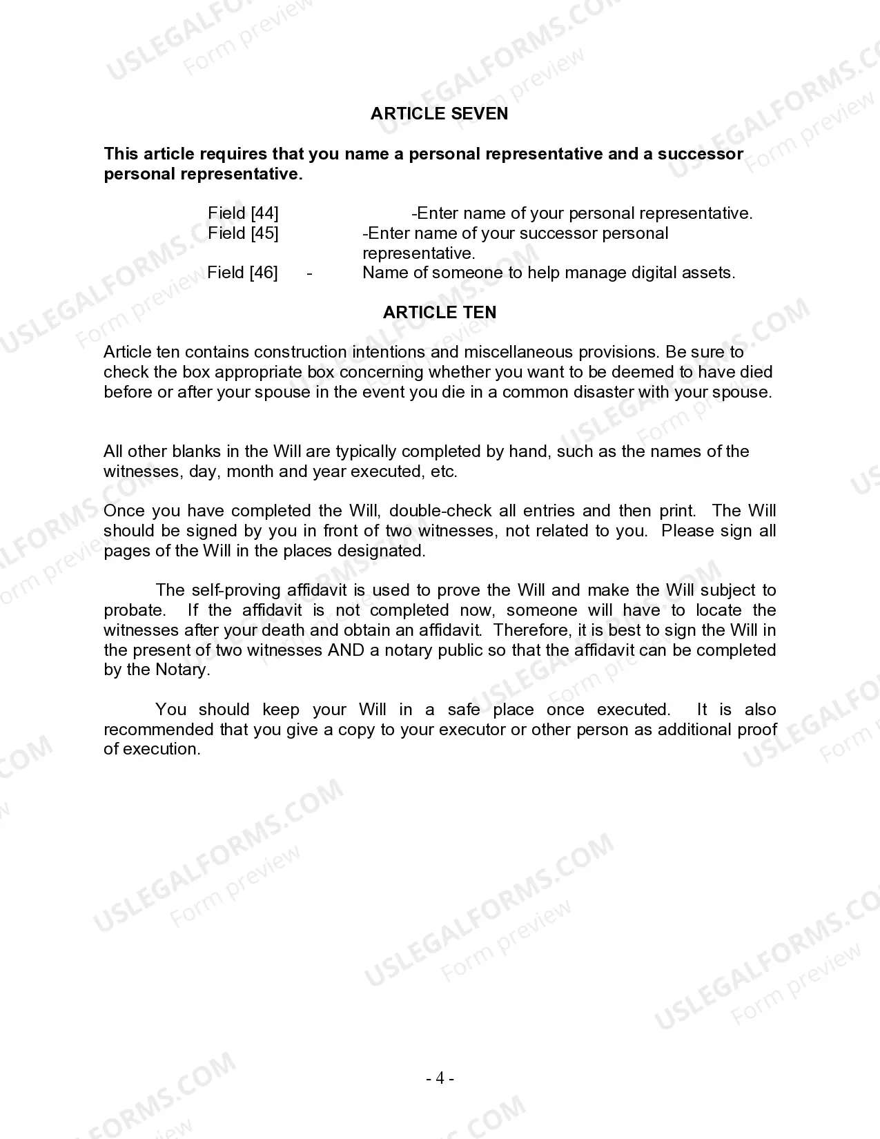 Preview Last Will and Testament for other Persons