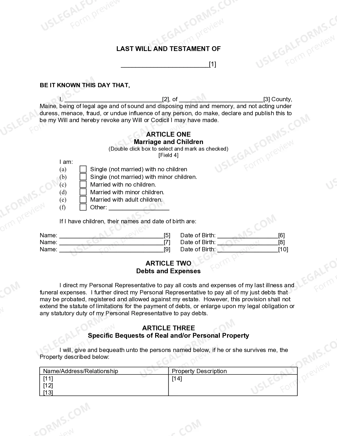 Preview Last Will and Testament for other Persons