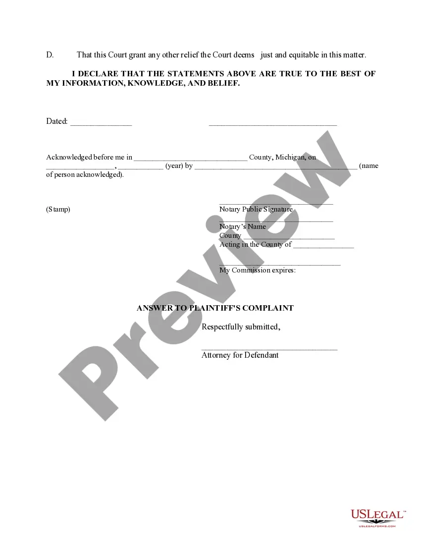 Preview Answer to Complaint for Divorce